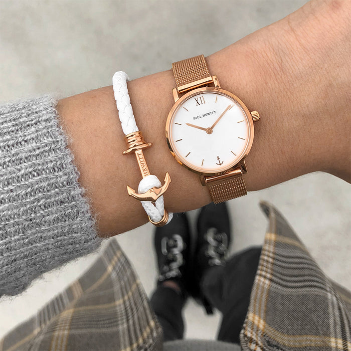 Ankerarmband Phrep Lite Roségold Leder Weiß