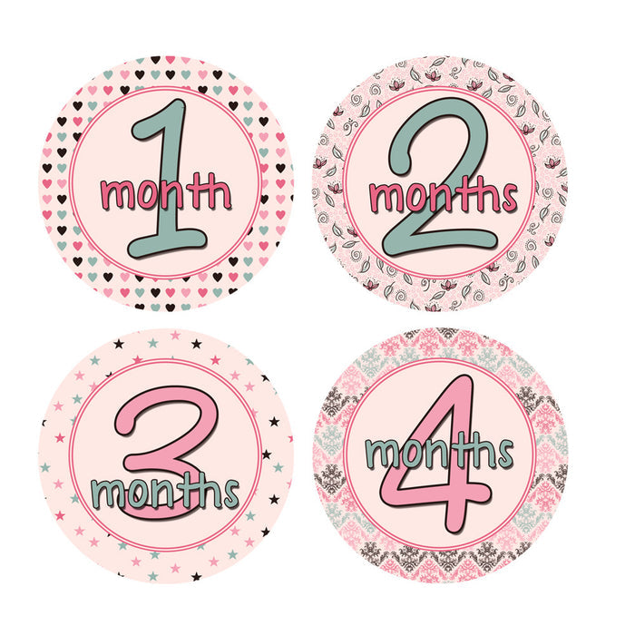 Pink and Dark Sage Monthly Baby Stickers onesie sticker - INKtropolis