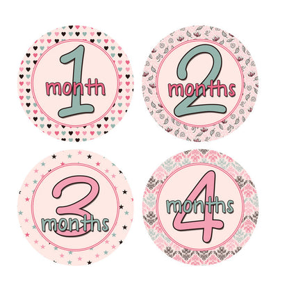 Pink and Dark Sage Monthly Baby Stickers onesie sticker - INKtropolis
