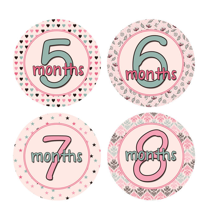 Pink and Dark Sage Monthly Baby Stickers onesie sticker - INKtropolis