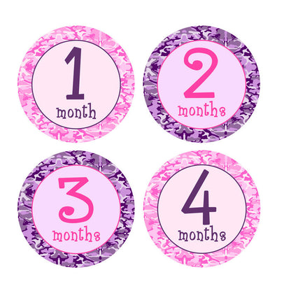 Pink and Purple Camouflage Monthly Baby Stickers onesie sticker - INKtropolis