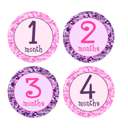 Pink and Purple Camouflage Monthly Baby Stickers onesie sticker - INKtropolis
