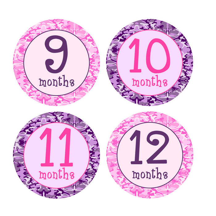 Pink and Purple Camouflage Monthly Baby Stickers onesie sticker - INKtropolis