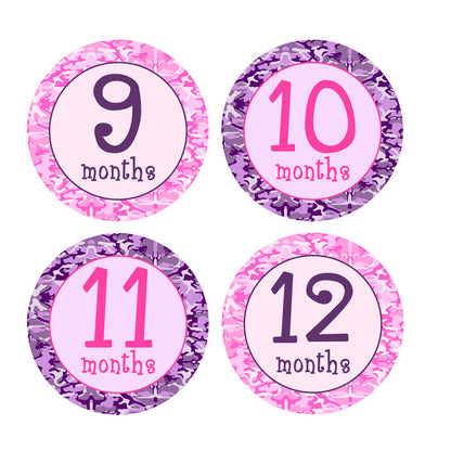 Pink and Purple Camouflage Monthly Baby Stickers onesie sticker - INKtropolis