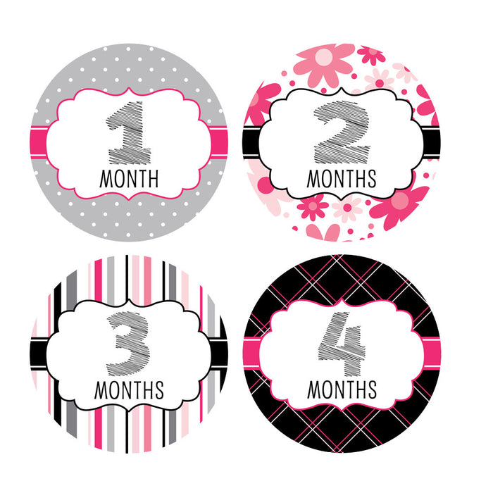 Pink, Gray & Black Monthly Baby Stickers onesie sticker - INKtropolis