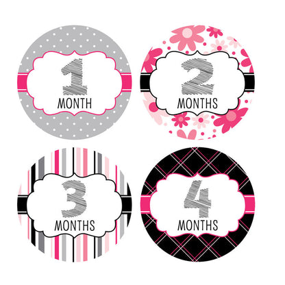 Pink, Gray & Black Monthly Baby Stickers onesie sticker - INKtropolis