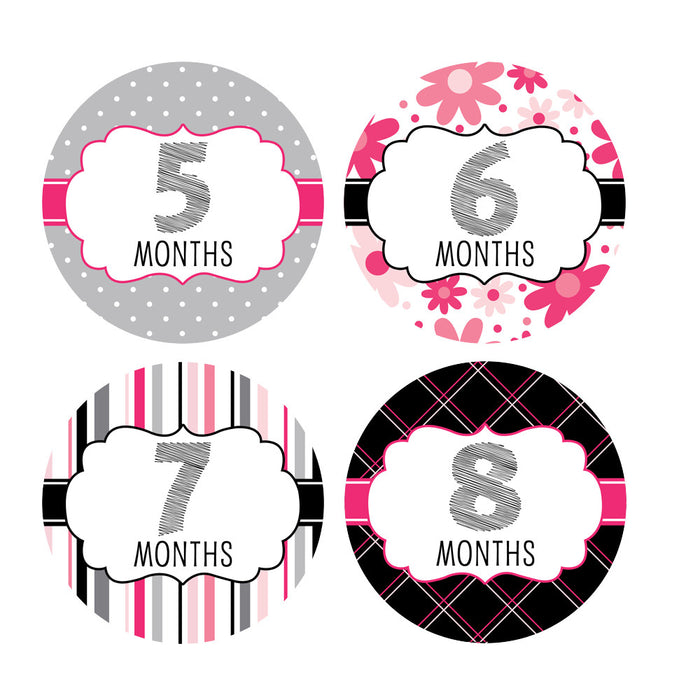 Pink, Gray & Black Monthly Baby Stickers onesie sticker - INKtropolis