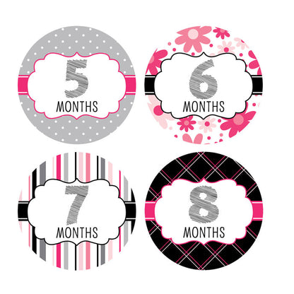 Pink, Gray & Black Monthly Baby Stickers onesie sticker - INKtropolis