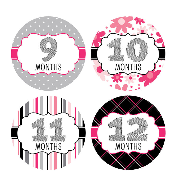 Pink, Gray & Black Monthly Baby Stickers onesie sticker - INKtropolis