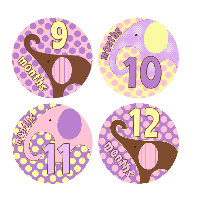 Pink & Purple Elephant Monthly Baby Stickers onesie sticker - INKtropolis