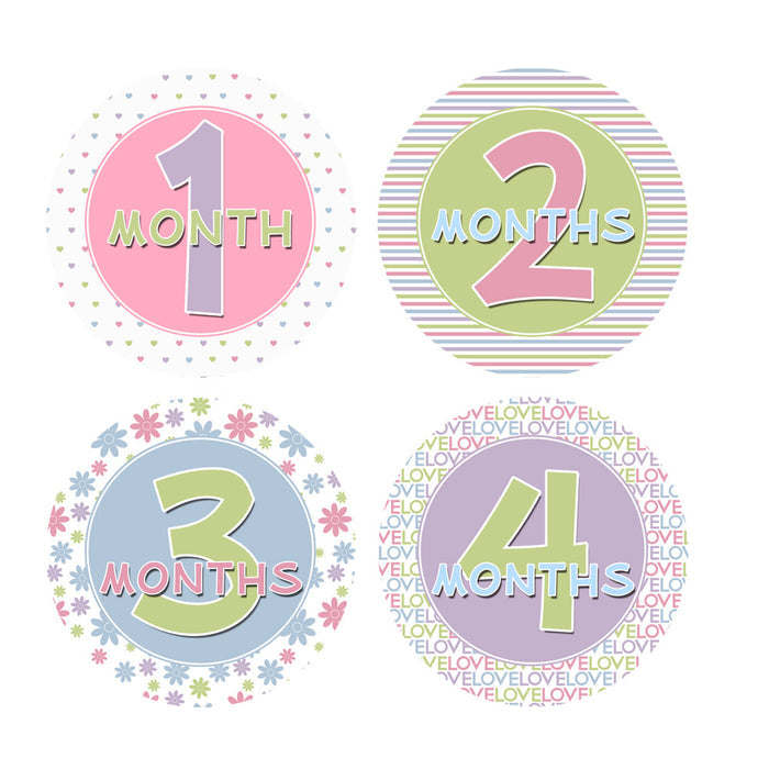 Pink, Purple, Green & Blue Monthly Baby Stickers onesie sticker - INKtropolis