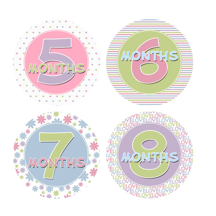 Pink, Purple, Green & Blue Monthly Baby Stickers onesie sticker - INKtropolis
