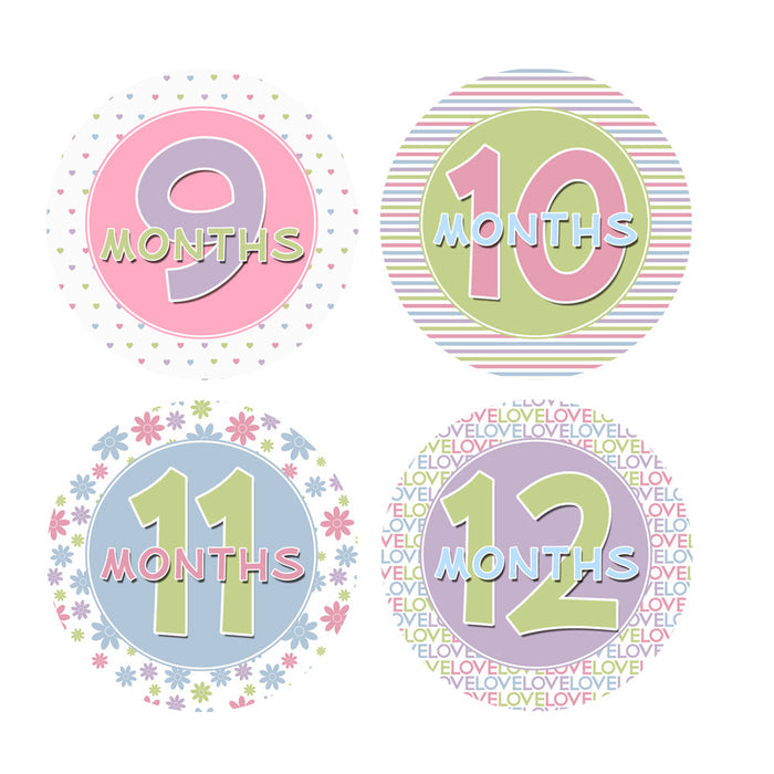 Pink, Purple, Green & Blue Monthly Baby Stickers onesie sticker - INKtropolis
