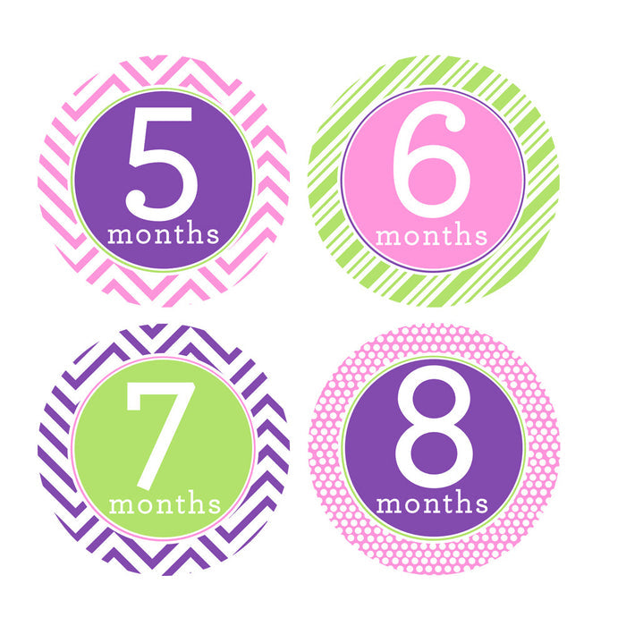 Pink, Purple, Lime Green Trendy Tot Monthly Baby Stickers onesie sticker - INKtropolis