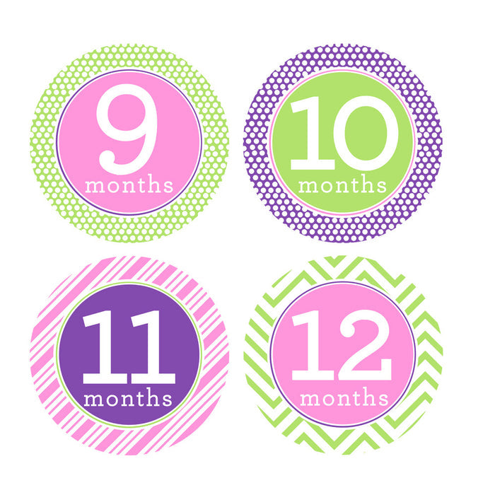 Pink, Purple, Lime Green Trendy Tot Monthly Baby Stickers onesie sticker - INKtropolis