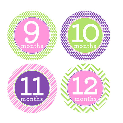 Pink, Purple, Lime Green Trendy Tot Monthly Baby Stickers onesie sticker - INKtropolis