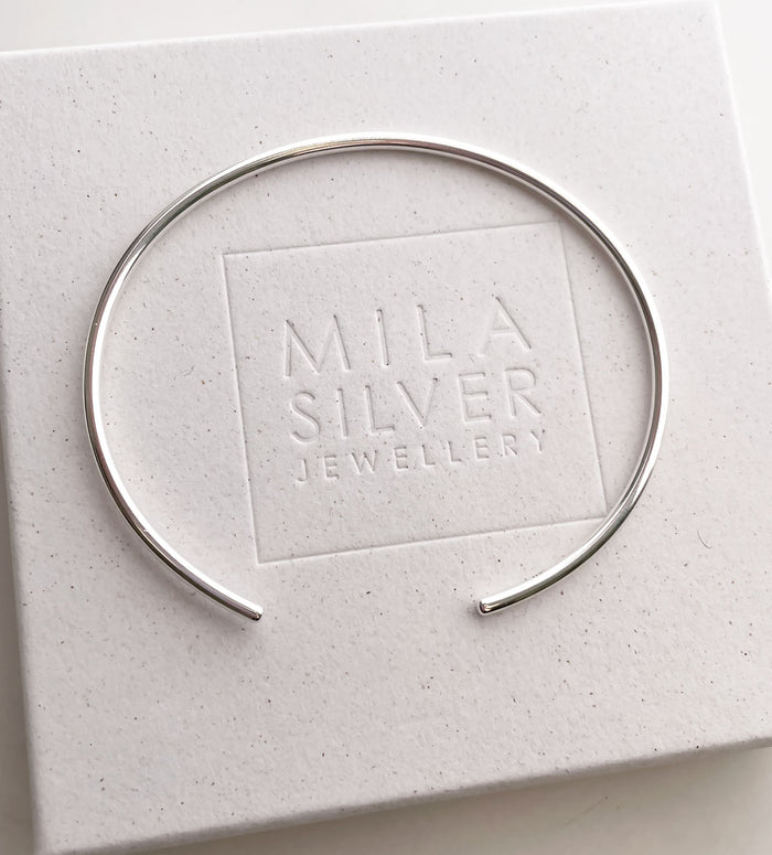 Plain Round Cuff Thin, armband | 925 silver