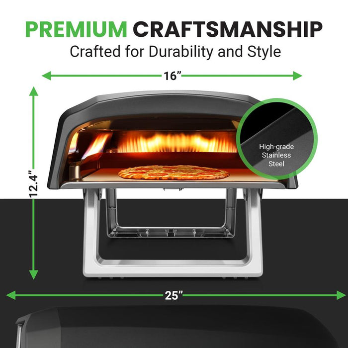Portable Gas Pizza Oven - 12" Pizza in 60s, Stainless Steel, Easy Setup