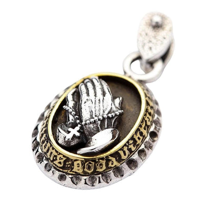 A two-tone devotional pendant for men, handcrafted from sterling silver and brass.