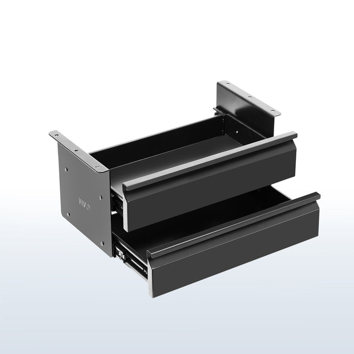 Pull Out Dual Level Under Desk Drawer set creates vertically stacked storage for your workstation.