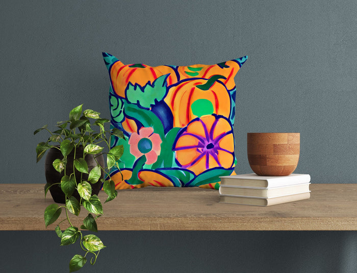 Pumpkins Halloween Original Art Toss Pillow, Abstract Pillow, Original Art Pillow, Colorful Pillow Case, Contemporary Pillow, Square Pillow