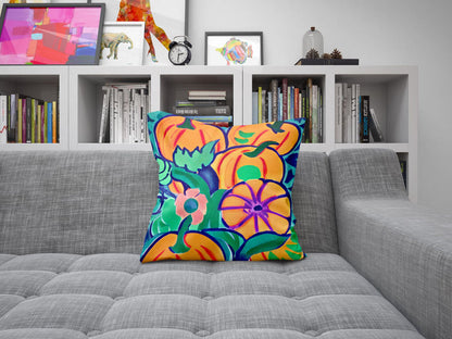 Pumpkins Halloween Original Art Toss Pillow, Abstract Pillow, Original Art Pillow, Colorful Pillow Case, Contemporary Pillow, Square Pillow