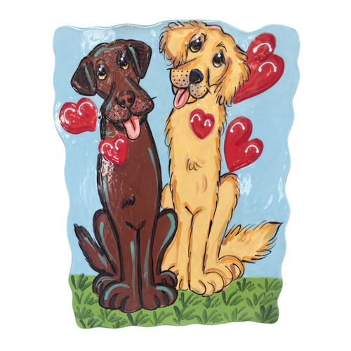 Puppy Love - Labrador & Golden Retriever Heart Balloon Ceramic Tile by Debby Carman