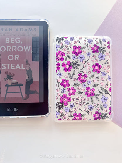 Purple Flowers E Reader Case and/or Bookmark [Combined Listing]