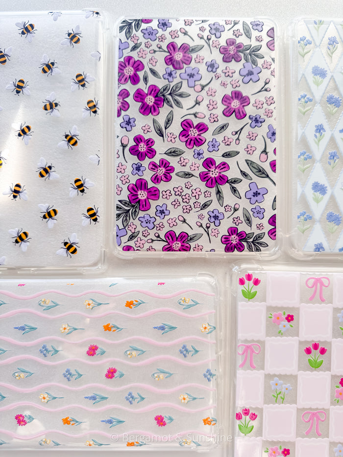 Purple Flowers E Reader Case and/or Bookmark [Combined Listing]