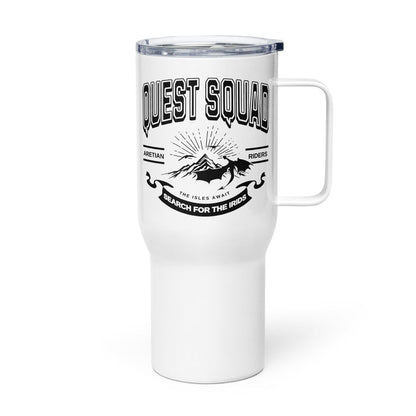Quest Squad Travel Mug - The Bean Workshop - Aretian Riders, Basgiath, Book Lover Gift, Booktok Merch, Dragon Rider, Empyrean Series, Epic Fantasy, Fourth Wing Gift., Fourth Wing Merch, Iron Flame Merch, Liam Mairi, mug, Quest Squad, Rebecca Yarros, Romantasy, Search for the Irids, Sloane Mairi, travel mug, Vintage Band Tee, Violet Sorrengail, Xaden Riorson