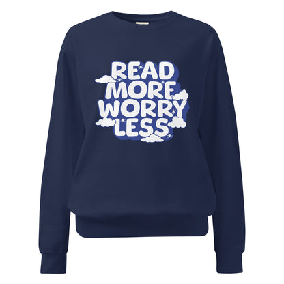 Read More Worry Less Heavyweight Sweatshirt - The Bean Workshop - Anxiety Relief Loungewear, Bookish Summer Collection, Calm Bibliophile Pullover, Cozy Reading Sweater, Read More Worry Less Sweatshirt, sweater, sweatshirt, Whimsical Book Sweatshirt.