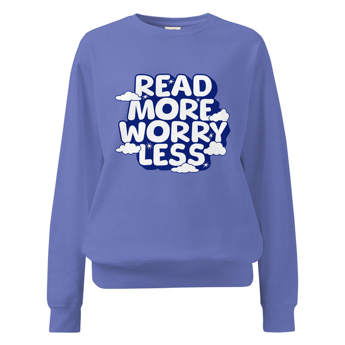 Read More Worry Less Heavyweight Sweatshirt - The Bean Workshop - Anxiety Relief Loungewear, Bookish Summer Collection, Calm Bibliophile Pullover, Cozy Reading Sweater, Read More Worry Less Sweatshirt, sweater, sweatshirt, Whimsical Book Sweatshirt.