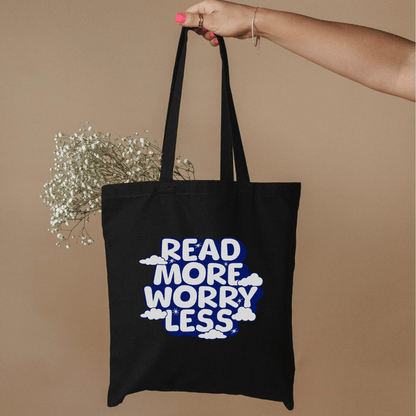 Read More Worry Less Organic Cotton Twill Tote Bag - The Bean Workshop - Bibliophile Carryall, Bookish Summer Collection, Calm Quote Bag, Eco-Friendly Reader Tote, Organic Cotton Book Bag, Organic Cotton Twil tote Bag, Read More Worry Less Tote Bag, Tote Bag, Whimsical Literary Tote