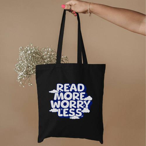 Read More Worry Less Organic Cotton Twill Tote Bag - The Bean Workshop - Bibliophile Carryall, Bookish Summer Collection, Calm Quote Bag, Eco-Friendly Reader Tote, Organic Cotton Book Bag, Organic Cotton Twil tote Bag, Read More Worry Less Tote Bag, Tote Bag, Whimsical Literary Tote