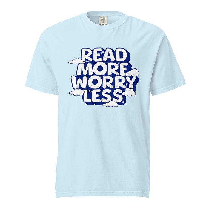 Read More Worry Less T-shirt - The Bean Workshop - Bibliophile Clothing, Book Lover Tee, Bookish Summer Collection, Positive Quote T-shirt., Read More Worry Less T-shirt, Reading for Calm Apparel, Stress Relief Shirt, t-shirt, tee