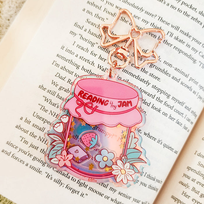 Reading Is My Jam Shaker Keychain - The Bean Workshop - book lover, book lover gift, bookish gift, bookish keychain, cute, cute keychain, gift for readers, keychain, reading accessories, shaker keychain