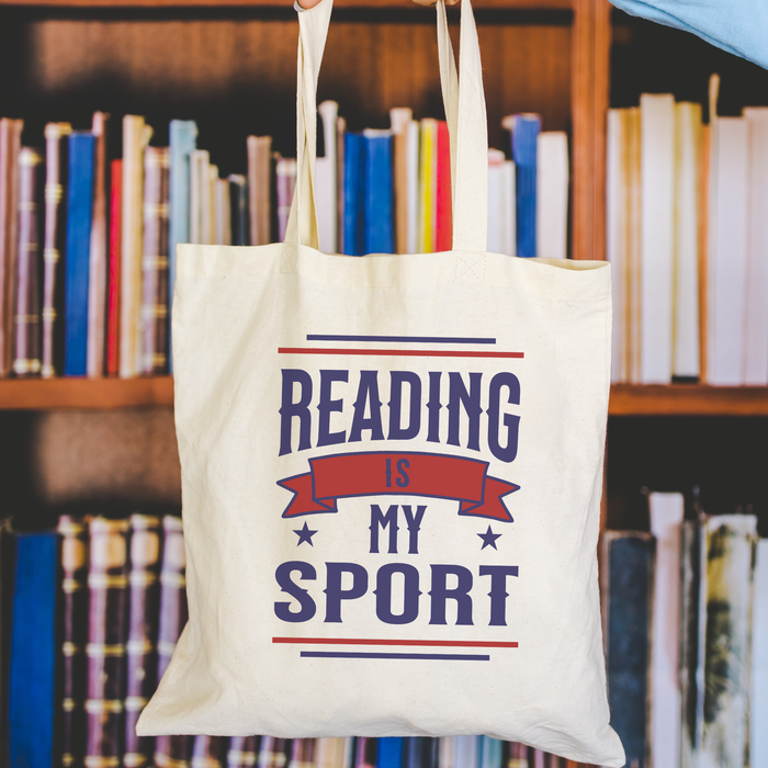 Reading Is My Sport Organic Cotton Twill Tote Bag - The Bean Workshop - Athletic Style, Book Bag, Bookaholic, Bookish Humor, Bookstore Bag, Bookworm Library Tote, Canvas Tote, Funny Book Lover Gift for Valentine's Day, Funny Quote, Gift for Readers, Reading Is My Sport Tote Bag, Retro, Varsity