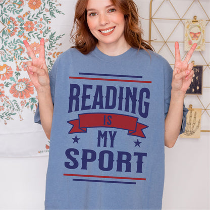 Reading Is My Sport T-Shirt - The Bean Workshop - Bookaholic, Bookish Apparel, Bookish Humor, Bookworm Athletic Tee, Collegiate, Funny Book Lover Gift for Valentine's Day, Funny Quote, Gift for Readers, Graphic Tee, Reading Shirt, Retro, Varsity Style