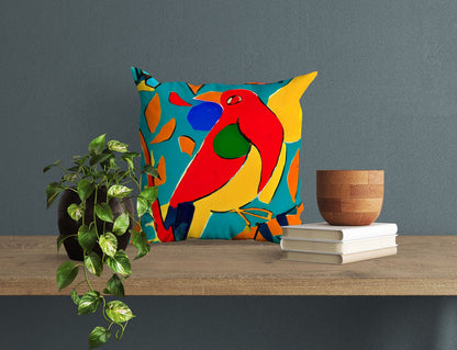 Red Bird Pillow Case, Abstract Pillow Case, Designer Pillow, Colorful Pillow Case, 24X24 Pillow Case, Playroom Decor, Abstract Decor