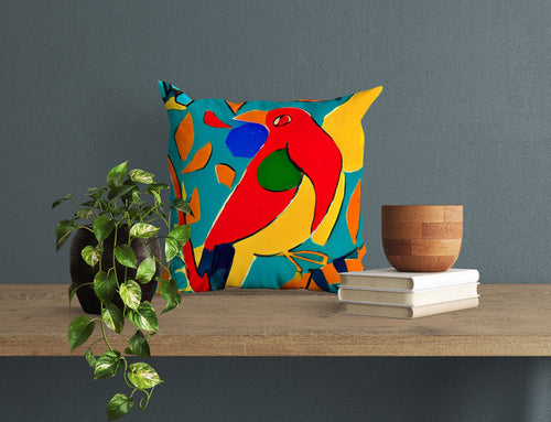 Red Bird Pillow Case, Abstract Pillow Case, Designer Pillow, Colorful Pillow Case, 24X24 Pillow Case, Playroom Decor, Abstract Decor
