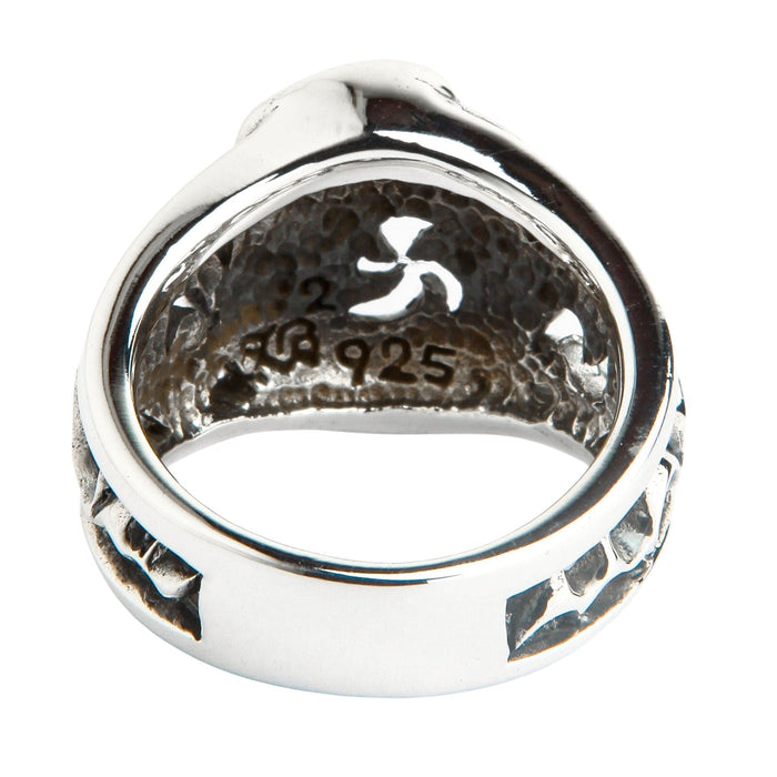 The inside of the solid silver eagle ring band, showing the authentic .925 sterling silver hallmark stamp.