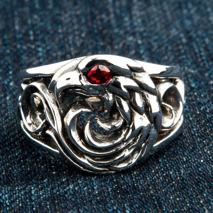 Eagle ring with red cubic zirconia eye