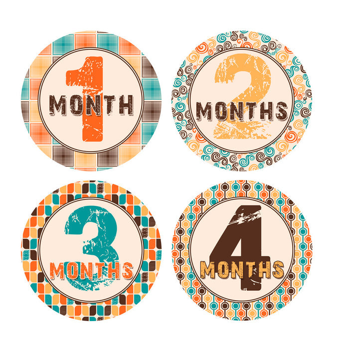 Retro 70's Patterned Monthly Baby Stickers onesie sticker - INKtropolis