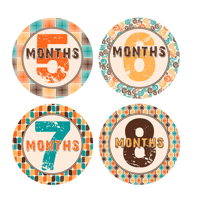 Retro 70's Patterned Monthly Baby Stickers onesie sticker - INKtropolis