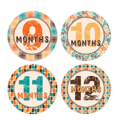 Retro 70's Patterned Monthly Baby Stickers onesie sticker - INKtropolis