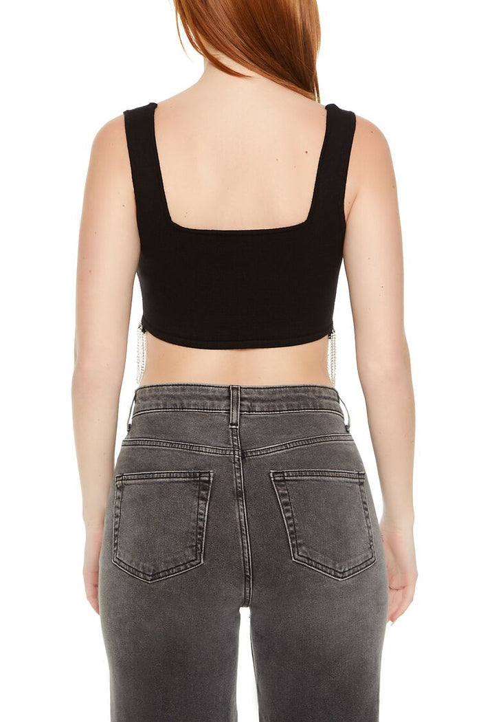 Rhinestone Sweater-Knit Crop Top