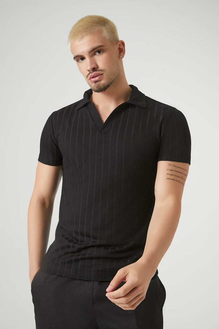 Ribbed Split-Neck Polo Shirt