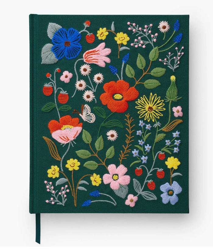 Rifle Paper Co. Embroidered Sketchbook- Strawberry Fields - Pine & Moss