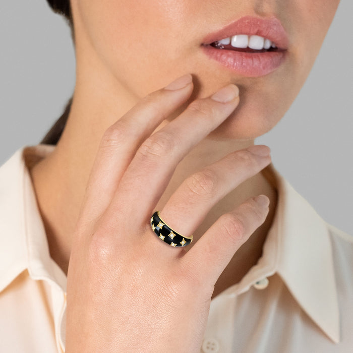 Ring mit Emaille/Zirkonia gelbgold