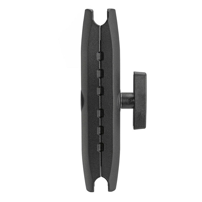 Side view of the Robust™ Series 8.5 inch Metal Mount Shaft, a black heavy-duty double socket arm with right knob—ideal for securely mounting equipment. Compatible with 38mm (1.5) ball and Arkon Robust Mount systems.